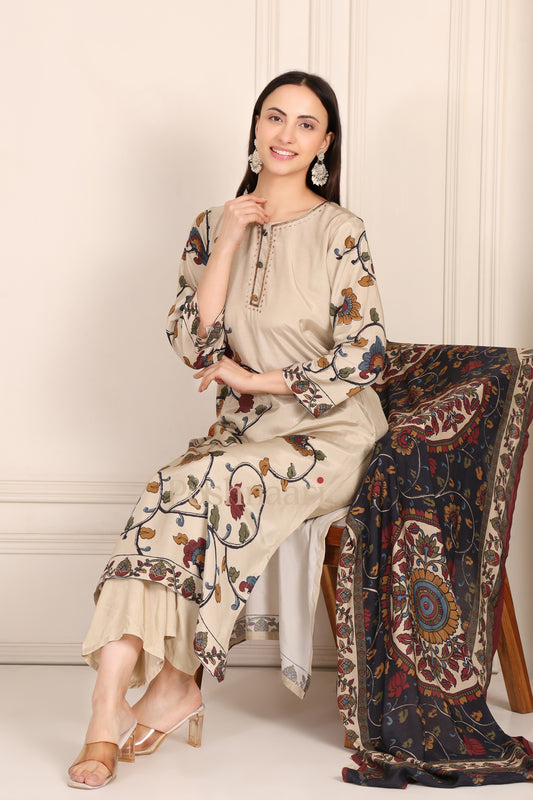 Ivory Kalamkari Muslin Suit