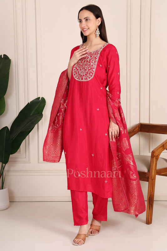 Rani Pink Dola Silk Embroidered Suit