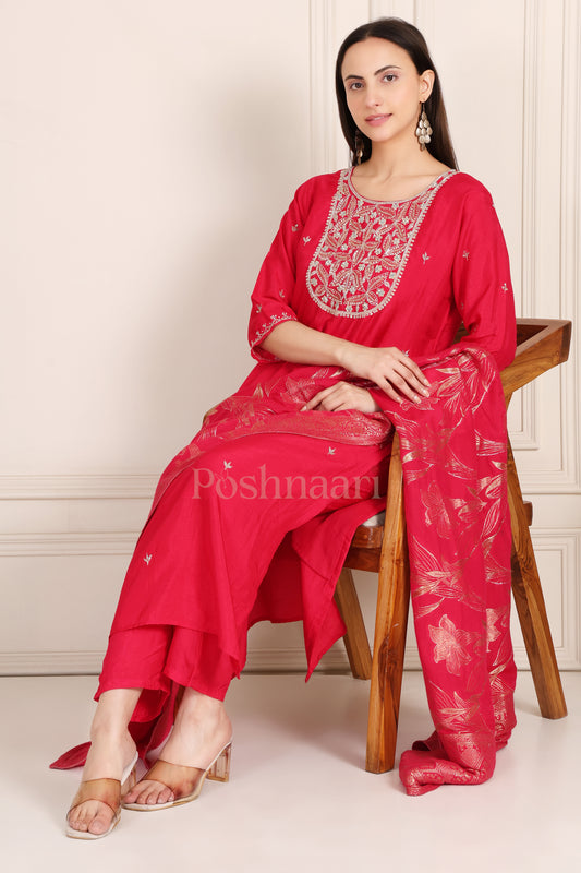 Rani Pink Dola Silk Embroidered Suit