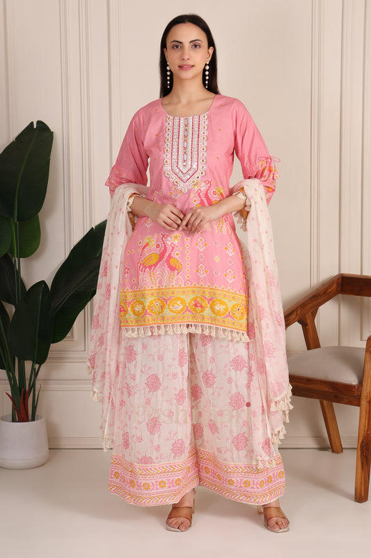 Blush Pink Pure Mul Cotton Printed Kurta Suit