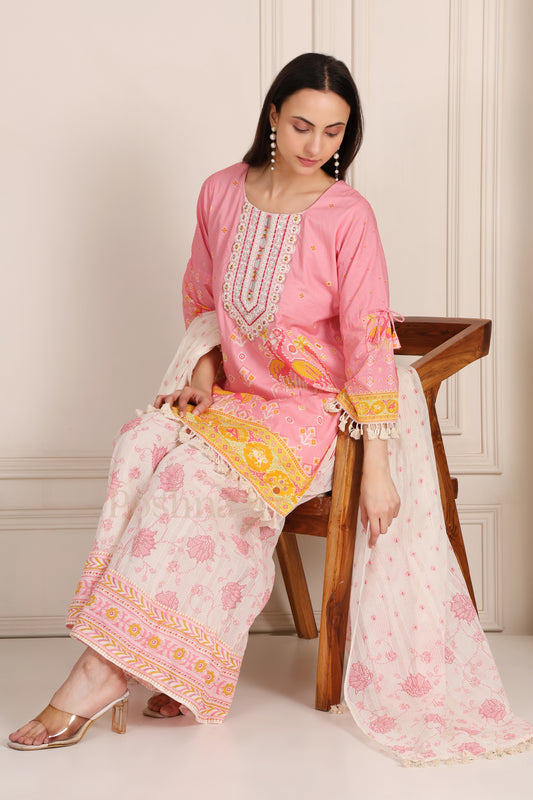 Blush Pink Pure Mul Cotton Printed  Kurta Suit
