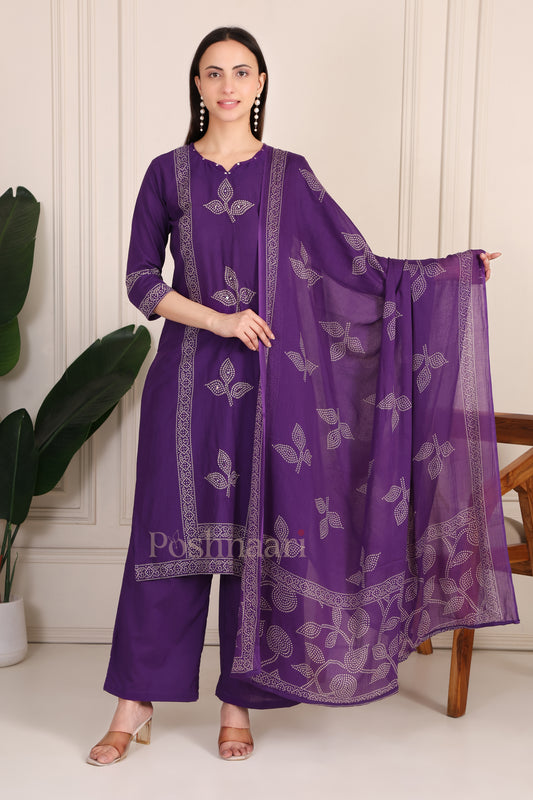 Royal Purple Pure Cotton Bandhej Work Kurta Suit